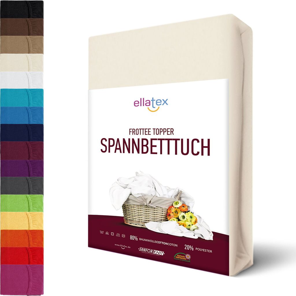 Frottee TOPPER Spannbettlaken Spannbetttuch für Matratzen bis 12 cm Bettlaken Betttuch, in Größe: 200x200-200x220 cm, in Farbe: Creme