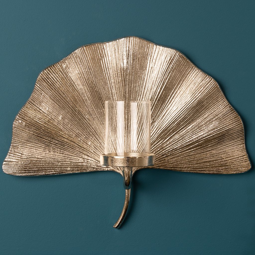 Dekorativer Kerzenhalter GINKGO 44cm silber handmade Metall Produktbild 