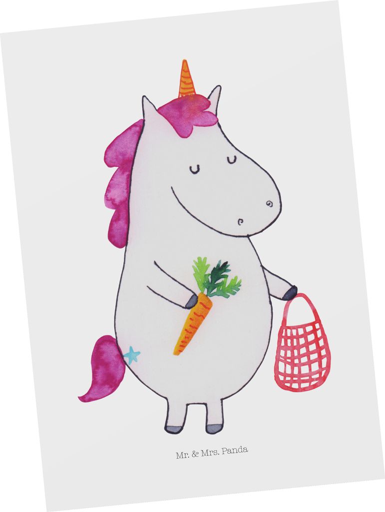 Mr. & Mrs. Panda Postkarte Einhorn Vegan - Weiß - Geschenk, Ansichtskarten, Gesund essen, Veganer, Grußkarte, Rohkost, Ansichtskarte, Unicorn, Le...