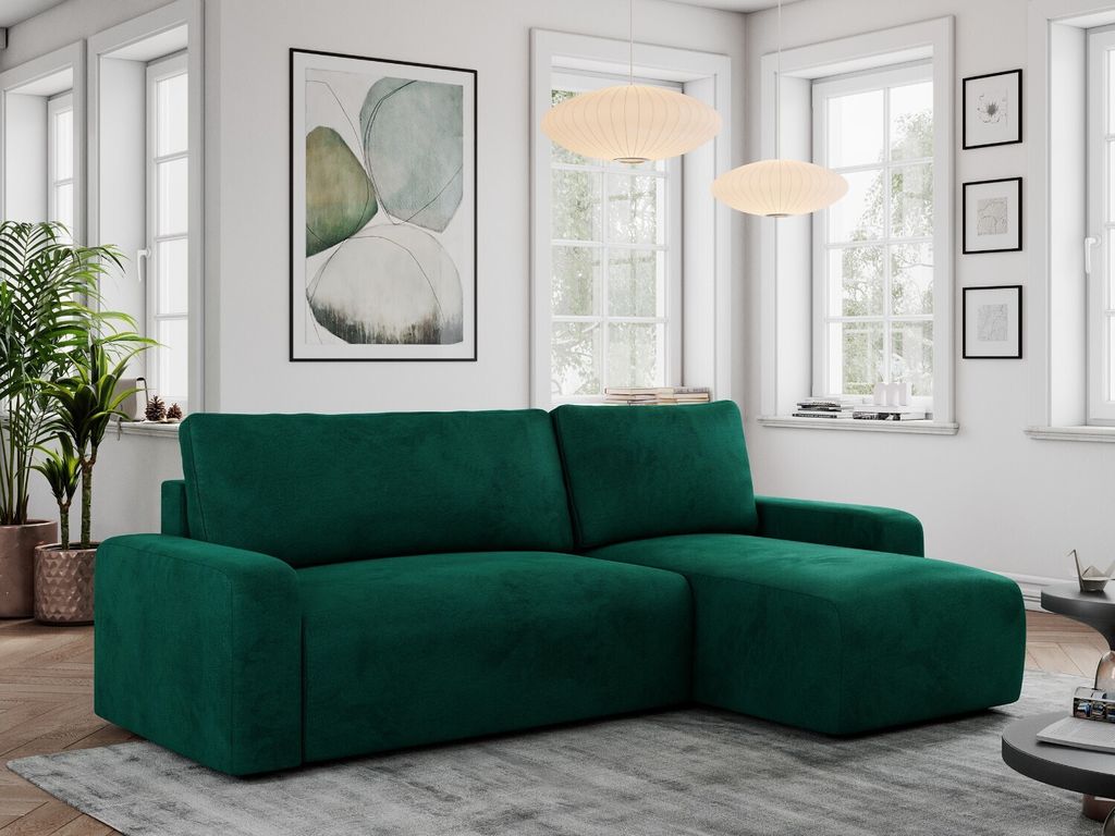 Velvet Stoff, Velvet Couch, Sofa mit Schlaffunktion und Bettkasten, Schlafsofa Velvet, Couchgarnitur Ecke Bettcouch, Velvet Stoff - ARGOS - Grün V...