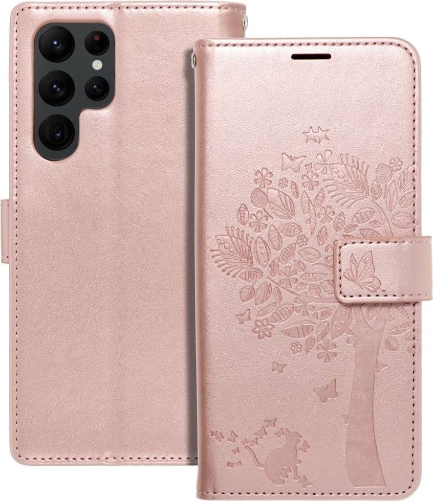 MEZZO Book Case passend für SAMSUNG S22 Ultra Baum gold rosa