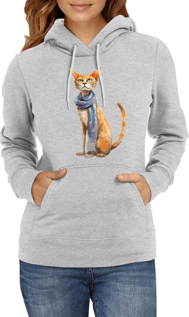 Damen Kapuzenpullover Funny Cats Breeds Javanese Cat 023, Lady XL / Grau