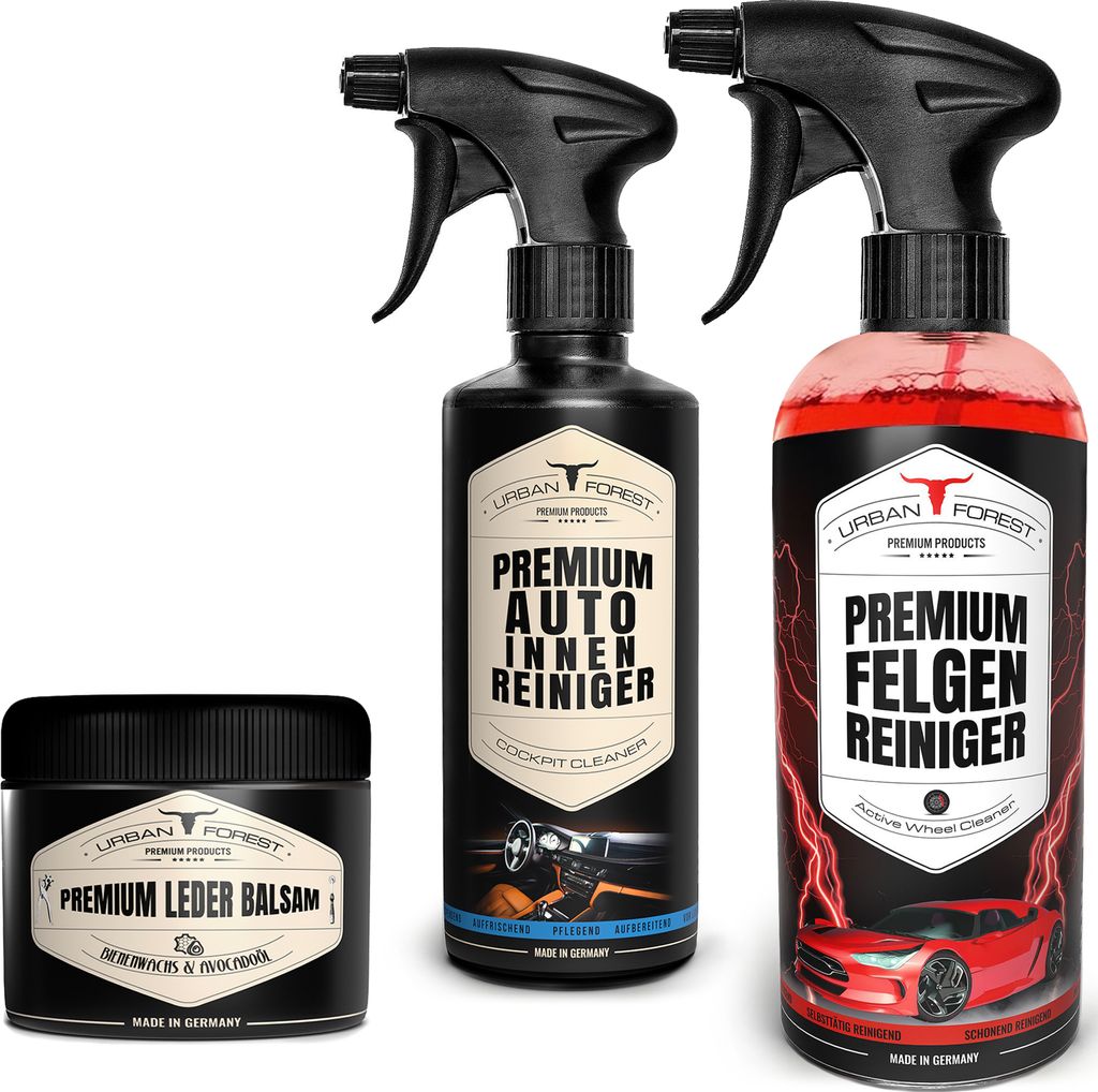 Auto Reiniger SPARSET Auto Innenraum Reiniger & Innenraumpflege 500ml+Felgen Reiniger 1000ml+Premium Leder Balsam für professionelle Lederpflege 2...