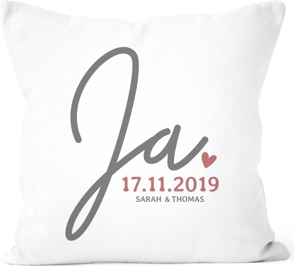 personalisierbares Hochzeitskissen "Ja" mit Namen und Datum Hochzeitsgeschenk Geschenk personalisiert SpecialMe weiß unisize