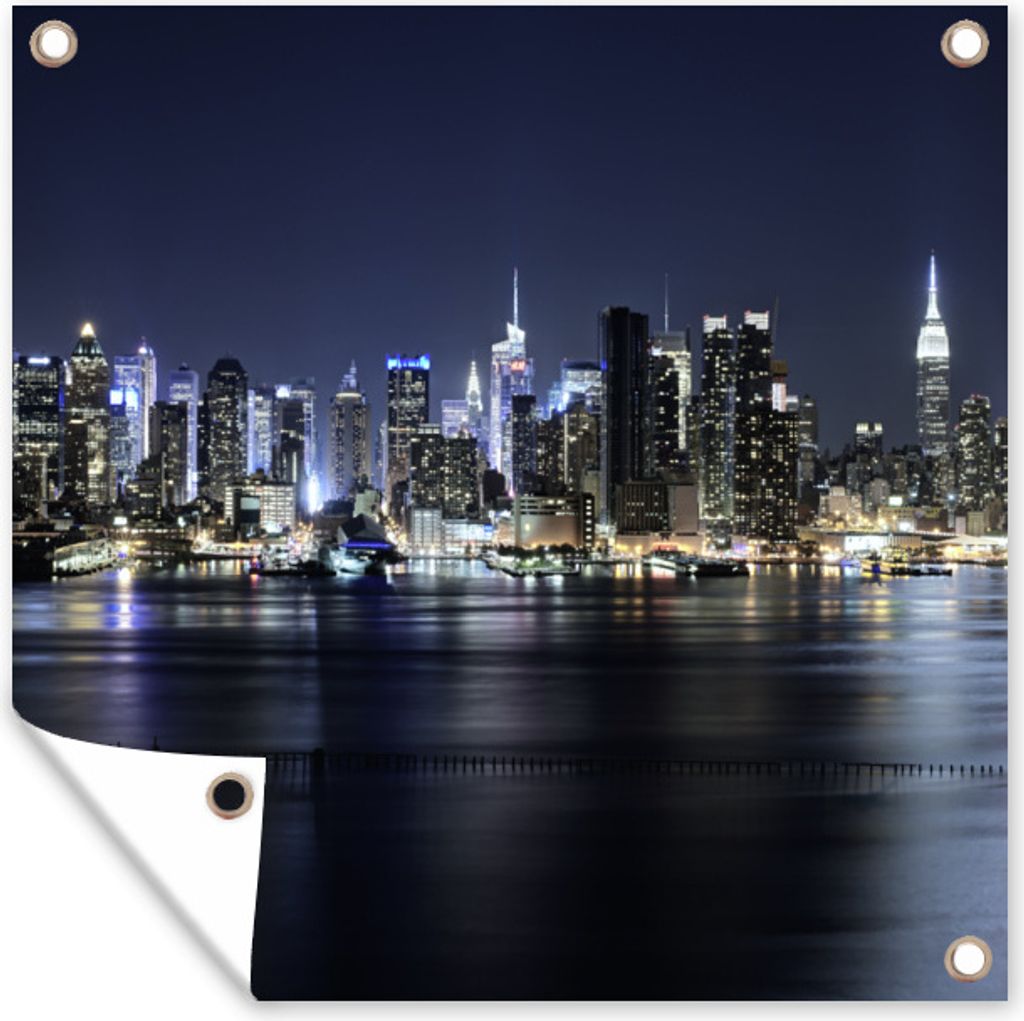 MuchoWow 100x100 cm Outdoor-Poster Gartendeko Sichtschutz Garten Poster für den Garten New York - Sternenhimmel - Empire State Building