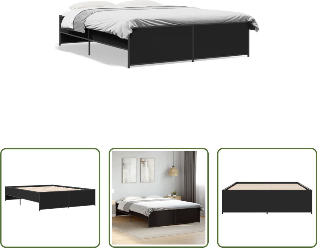 The Living Store Bettgestell Schwarz 140x200 cm Holzwerkstoff und Metall