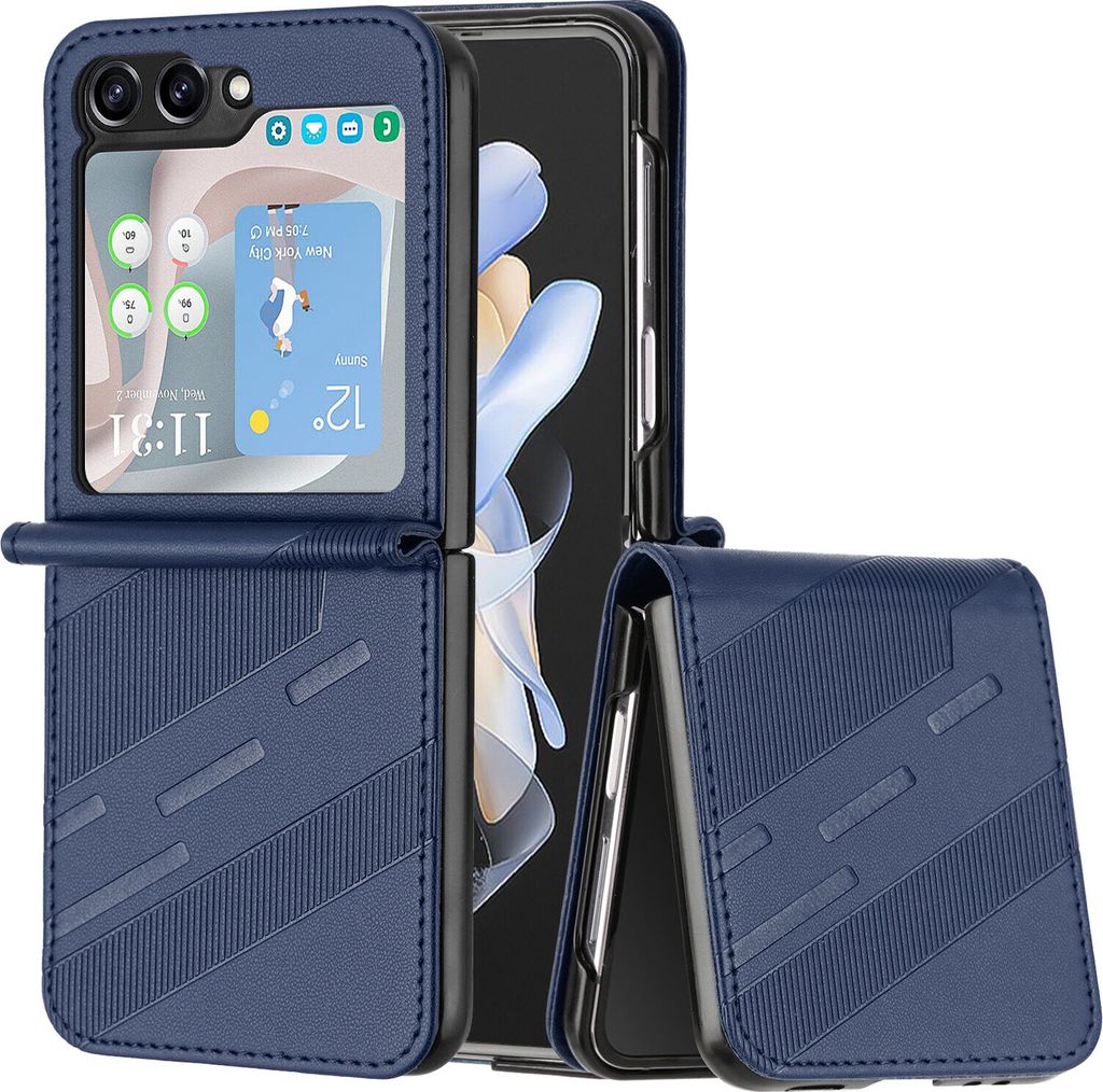 Hülle für Samsung Galaxy Z Flip 6 / Z Flip 7 FE, Kunstleder Brieftaschen Handyhülle mit Kartenfach und Standfunktion Blau