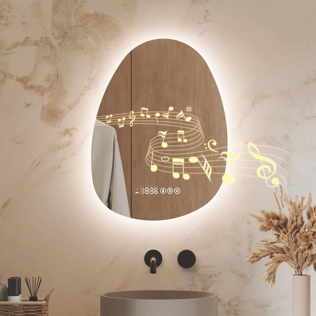 Miroir Salle de Bain Bluetooth 60x45cm avec Éclairage 3 Couleurs
