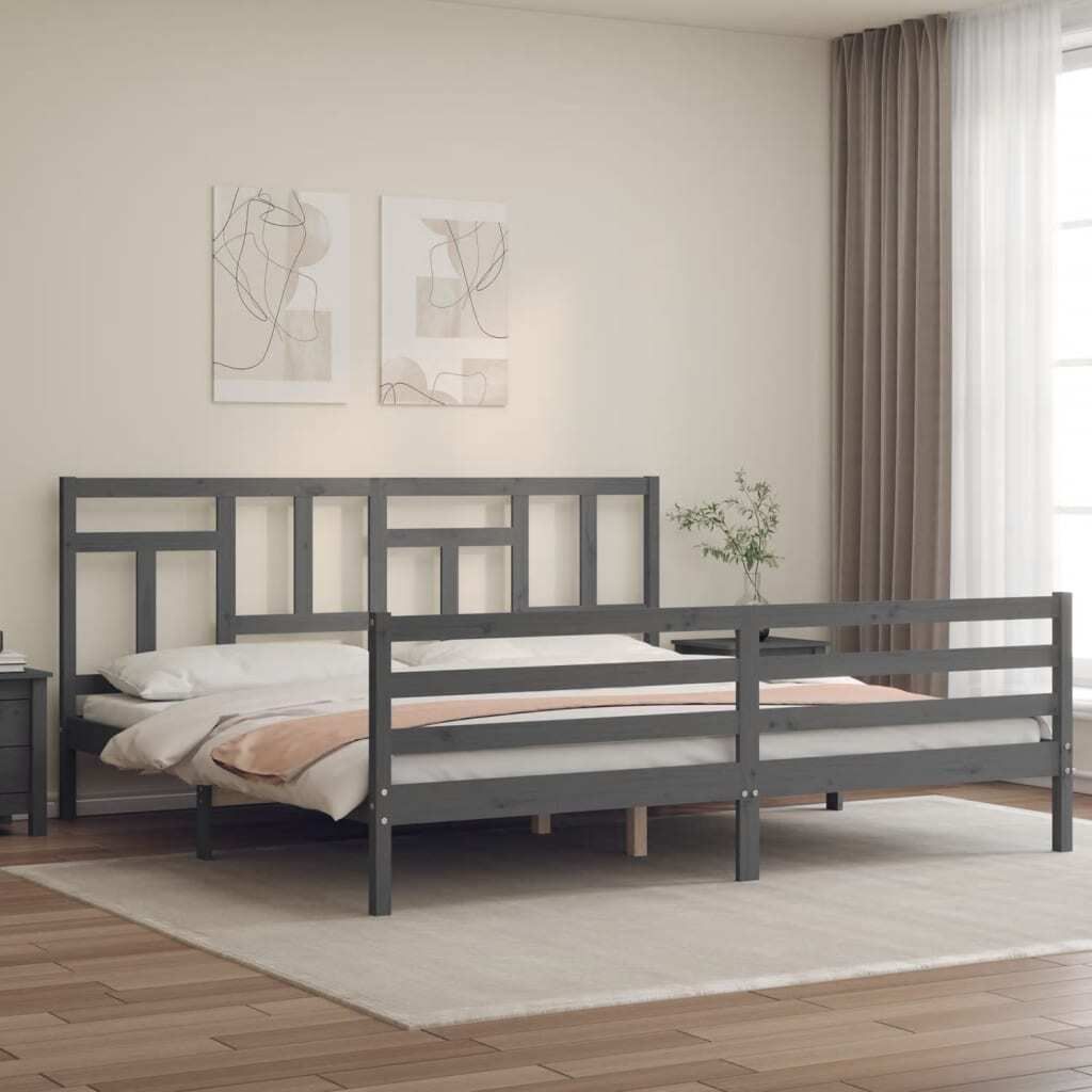 "2026 Promotion" Massivholzbett Schlafzimmer - mit Kopfteil - Grau 200x200 cm - Polsterbett CC10279