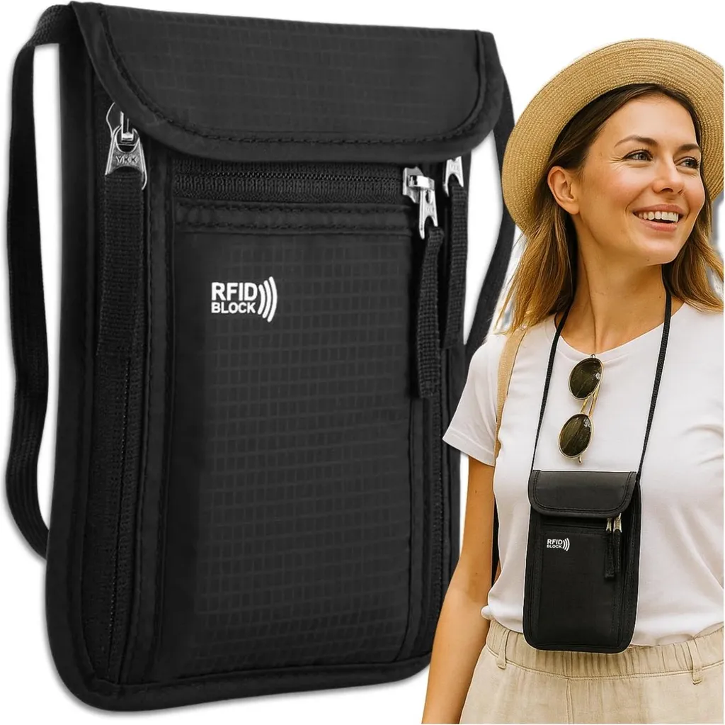 EDIBAZZAR | Borsa da viaggio per donna, borsa da uomo nera, protezione antifurto RFID