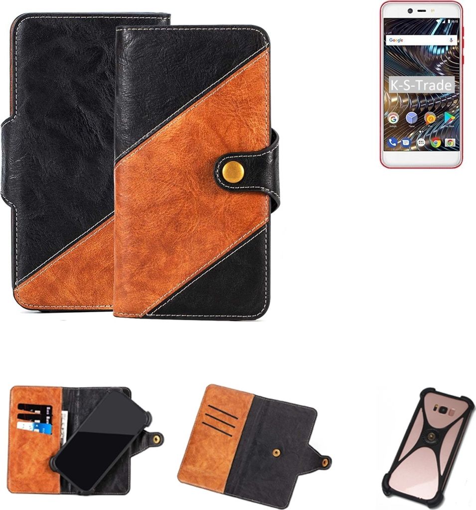 K-S-Trade Handyhülle Schutzhülle Bookstyle Case Wallet-Case kompatibel mit BQ Mobile BQ-5209L Strike LTE Handy Cover Bumper Klapphülle schwarz