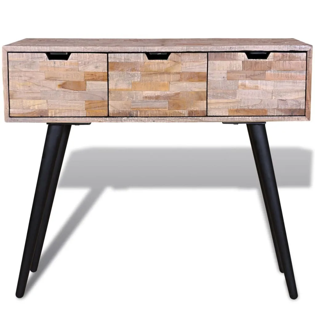 Table console vidaXL 3 tiroirs en vieux bois de teck massif 110cm