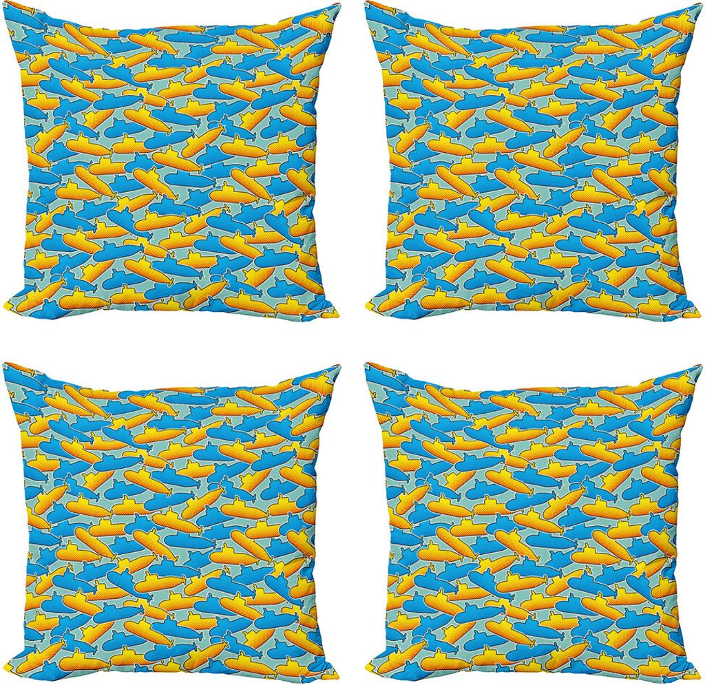 ABAKUHAUS Gelbes U-Boot Kissenbezug Set (4 Stück), Pop-Art-Stil, Moderner Doppelseitiger Digitaldruck, 60 cm x 60 cm, Gelb und Blau