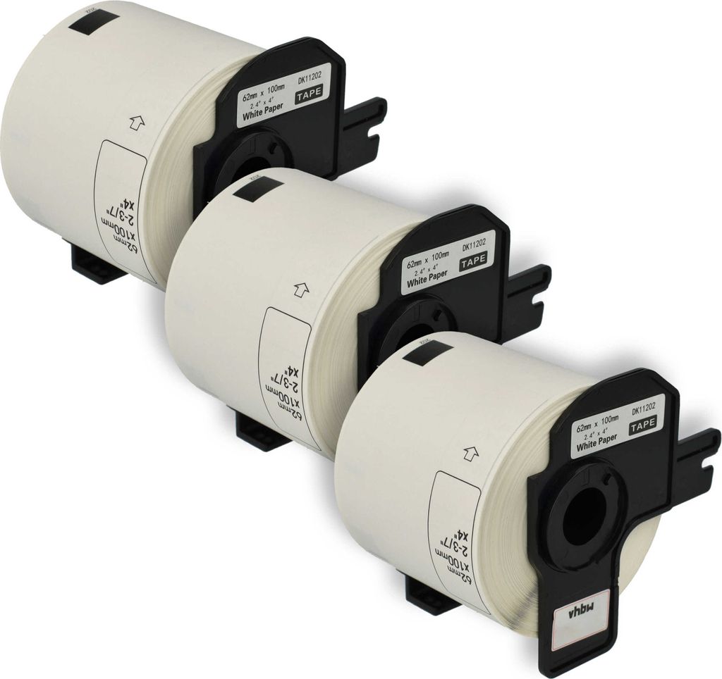 vhbw 3x Rolle mit Halter 62mm x 100mm (300 Etiketten) kompatibel mit Brother PT QL-710W, QL-720, QL-580N, QL-650, QL650TD, QL-700, QL-710 Drucker W...