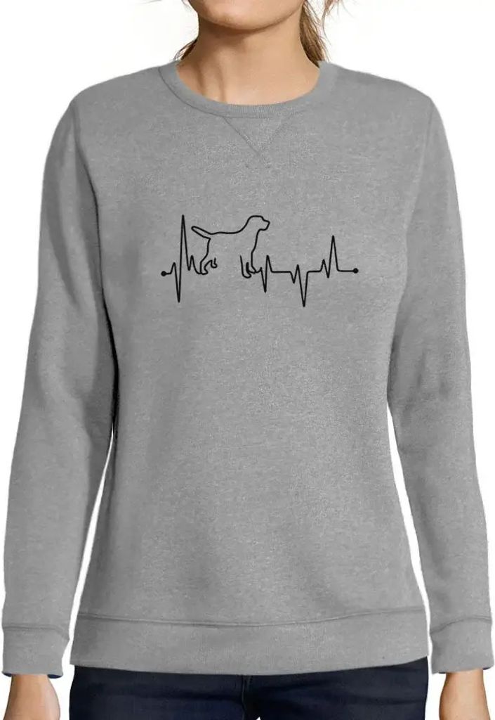 Damen Grafik Sweatshirt mit Aufdruck Hundeliebhaber-Herzklopfen – Dog Lover Heartbeat – Öko-Verantwortlich Vintage Jahrgang Langarmshirt Pullover