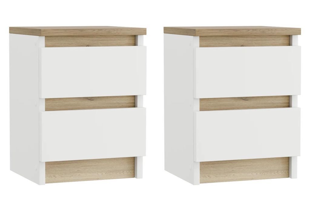 sada 2 nočních stolků - 28x30 cm - bílá s dubem - kompaktní Obrázek produktu 