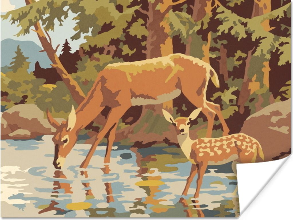 MuchoWow Poster Eine Illustration eines Rehs und seines Jungtiers in der Pop-Art 40x30 cm - Plakate für die Wände - Poster Wohnzimmer