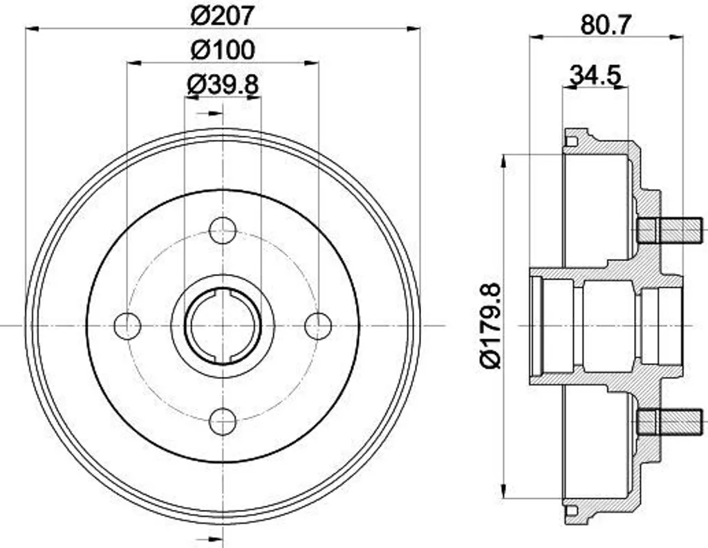 Tambour de frein avec moyeu intégré pour Toyota Starlet P9 - HELLA