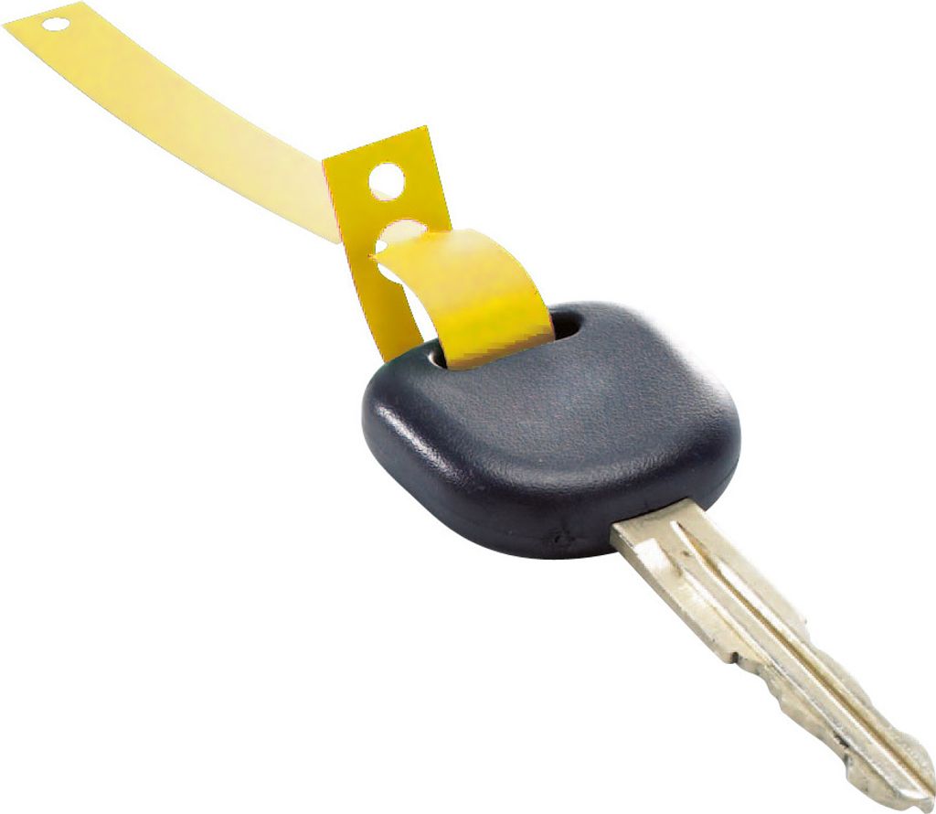 Schlüsselanhänger "Stripe" aus HDPE Folie, reißfest, beidseitig beschreibbar, perforiert, Maße: 160 x 12,7 mm, Gelb, Verpackungseinheit: 1 ROL/...