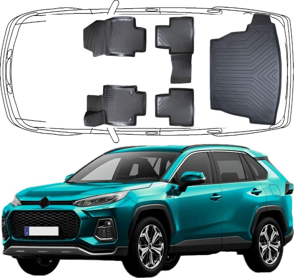 3D Auto Fußmatten & Kofferraumwanne Set Kompatibel mit Suzuki Across ab 2020