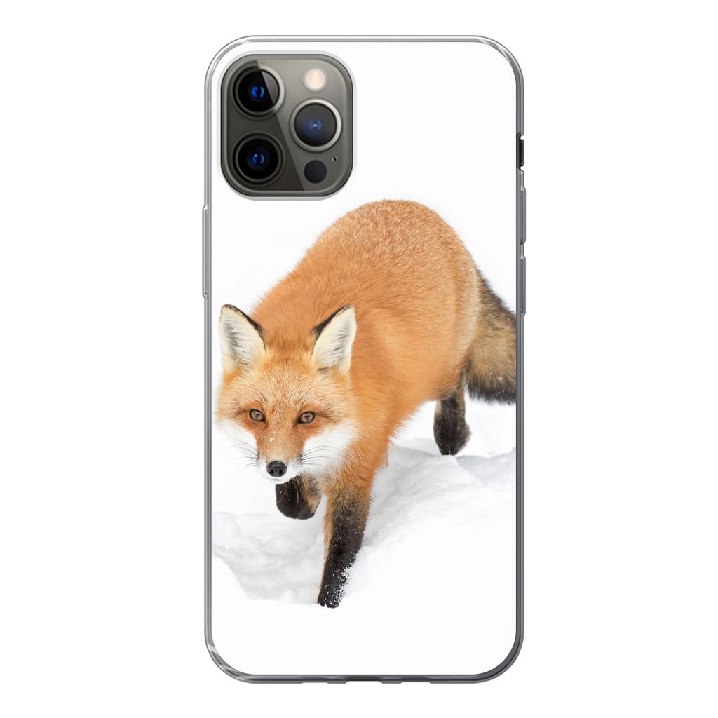 MuchoWow Handyhülle Schutzhülle Hülle für iPhone 13 Pro Fuchs - Schnee - Winter Silikon Softcase Handy Hülle - Handy-Tasche