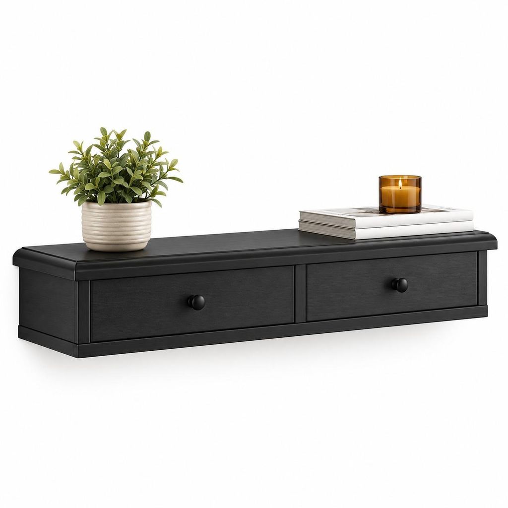Schwarzes Wandregal 64 cm mit Tür, Hängeschrank im Produktbild 