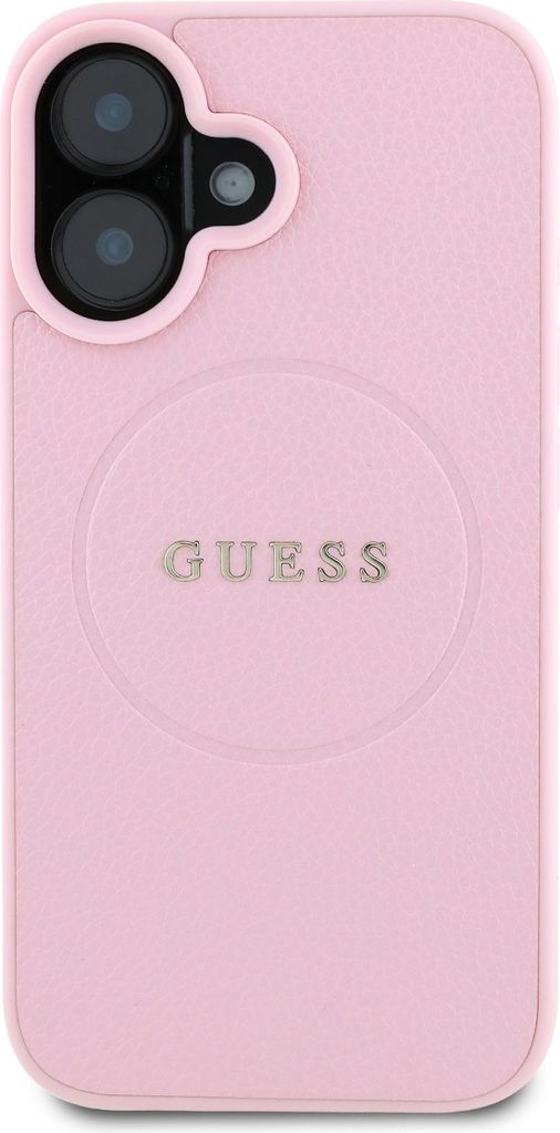 Guess PolyurethanGrained Classic Logo MagSafe Hülle für iPhone 16 Pink Schutzhülle