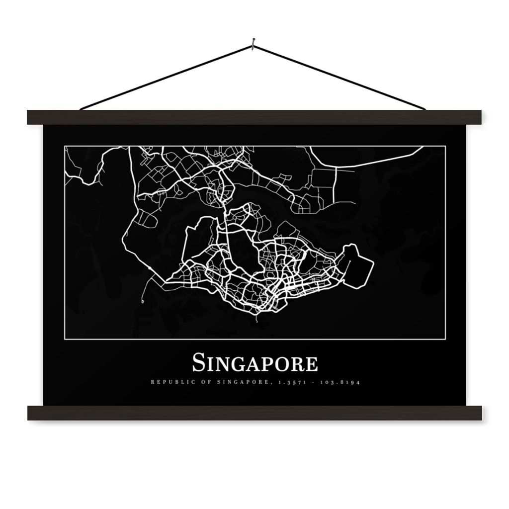MuchoWow Textilposter Singapur - Karte - Stadtplan 150x100 cm mit schwarzem Rahmen - Schlafzimmer