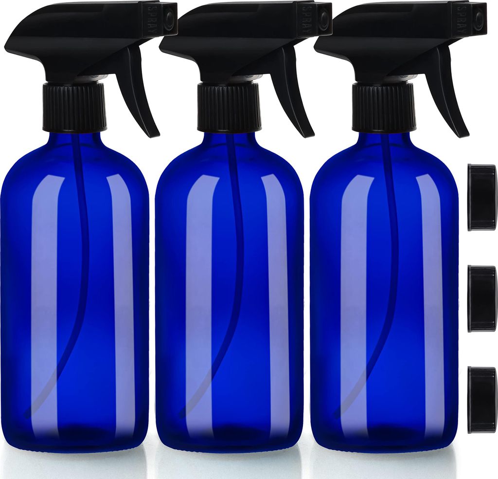 Belle Vous Leere Nachfüllbare Blaue Zerstäuber Sprühflasche (3 Stk) – Sprühflasche 500ml – 2 Strahleinstellungen - Sprühflasche Reinigungs...