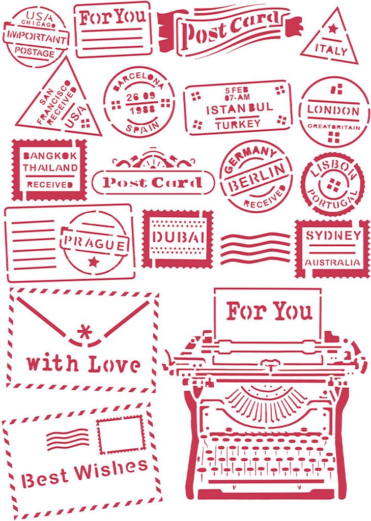 Stamperia Schablone Postcard for you A4 Motiv 3.2 bis 11.2 cm Bastelbedarf