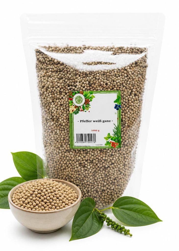 K T 1000 g Pfeffer weiß ganz Pfefferkörner weiß doppelt Produktbild 