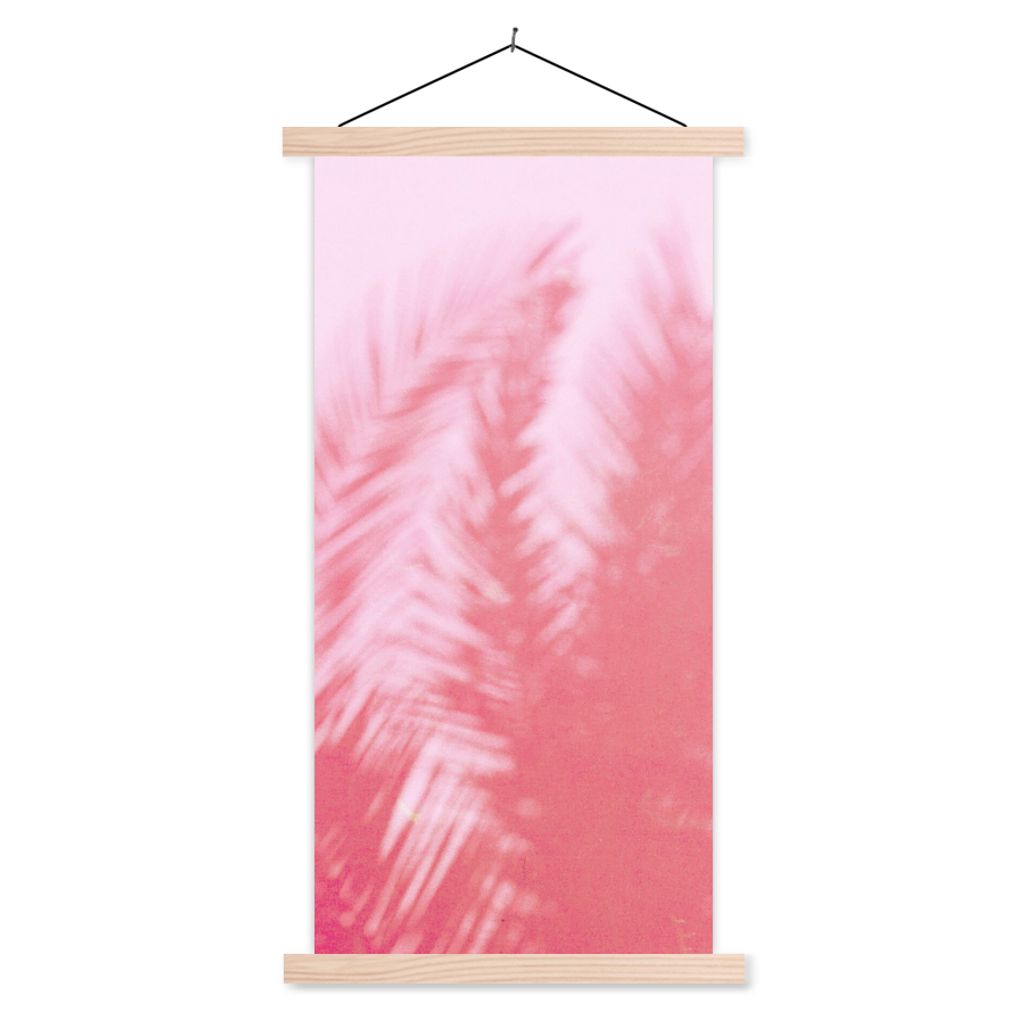 MuchoWow Textilposter Pflanzen - Blätter - Rosa 40x80 cm mit holzfarbenen Rahmen - Wohnzimmer