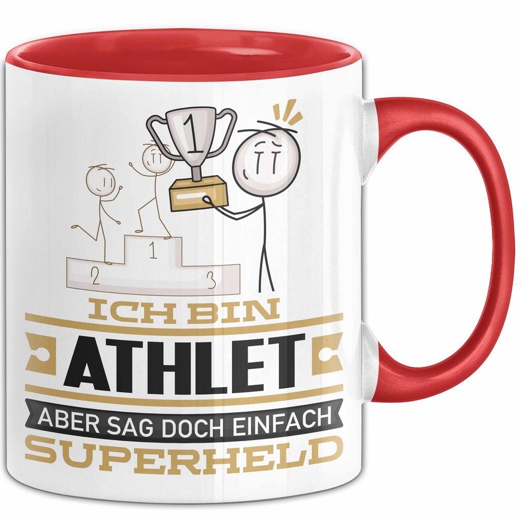Athlet Geschenk Tasse Ich Bin Athlet Aber Sag Doch Einfach Superheld Lustige Geschenkdiee für Athlet Kaffee-Becher (Rot)