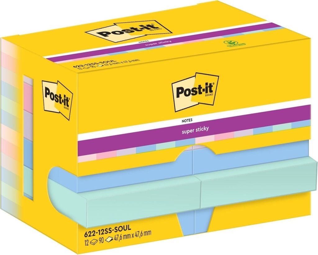 Haftnotiz Super Sticky Notes Soulful Collection 47,6x47,6mm 90 Blatt VE=24x12 Blöcke
