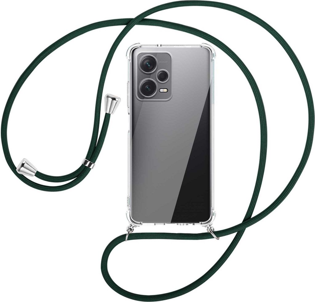 Handykette Backcover-Schutzhülle mit Band (Metall silberfarben) für Xiaomi Redmi Note 12 Pro Plus - dunkelgrün