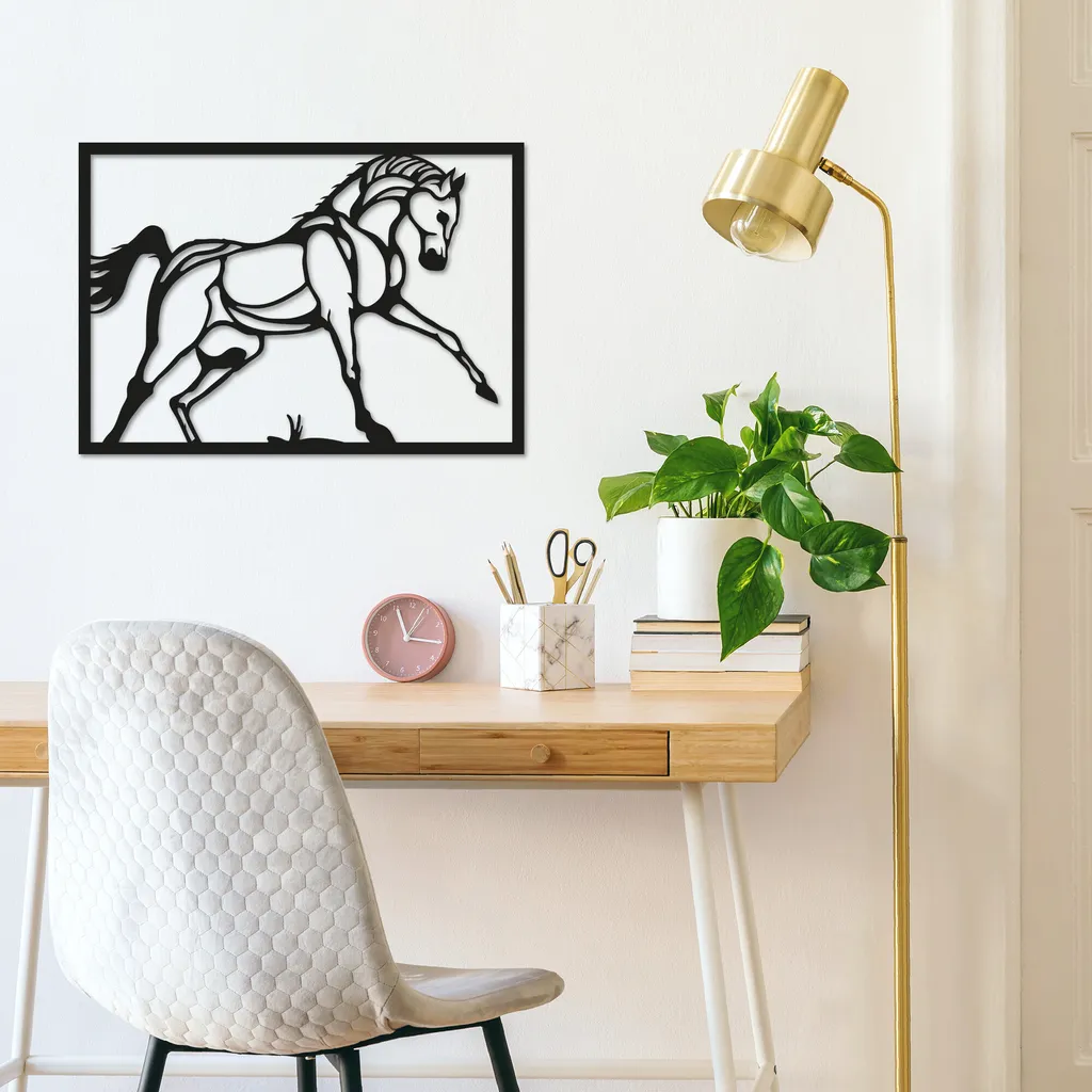 Déco Murale Cheval pour Salon et Bureau - Silhouette Métal Noir Wallity