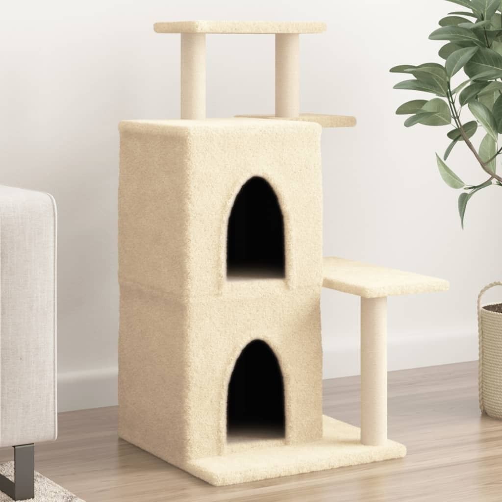 Design Möbel Kratzbaum mit Sisal-Kratzsäulen Creme 97 cm - 2024 Neu