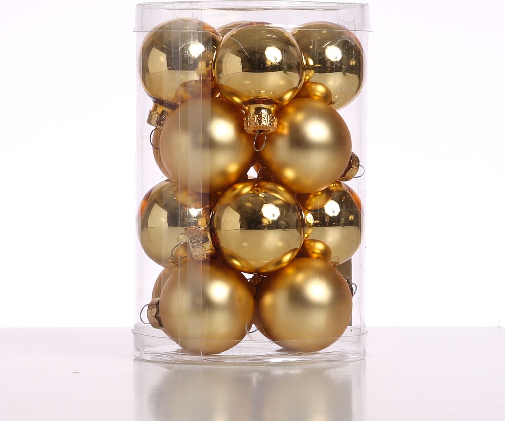 Christbaumkugel - Glas - D: 3,5cm - glänzend und matt - gold - 16er Set
