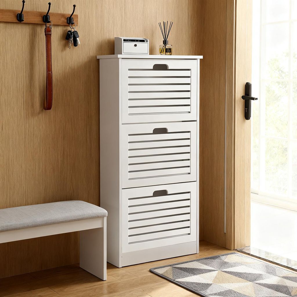 Schuhschrank Schuhkipper mit 3 Klappen Schuhregal Schuhkommode Schuhablage Schuhaufbewahrung für Wohnzimmer Flurschrank