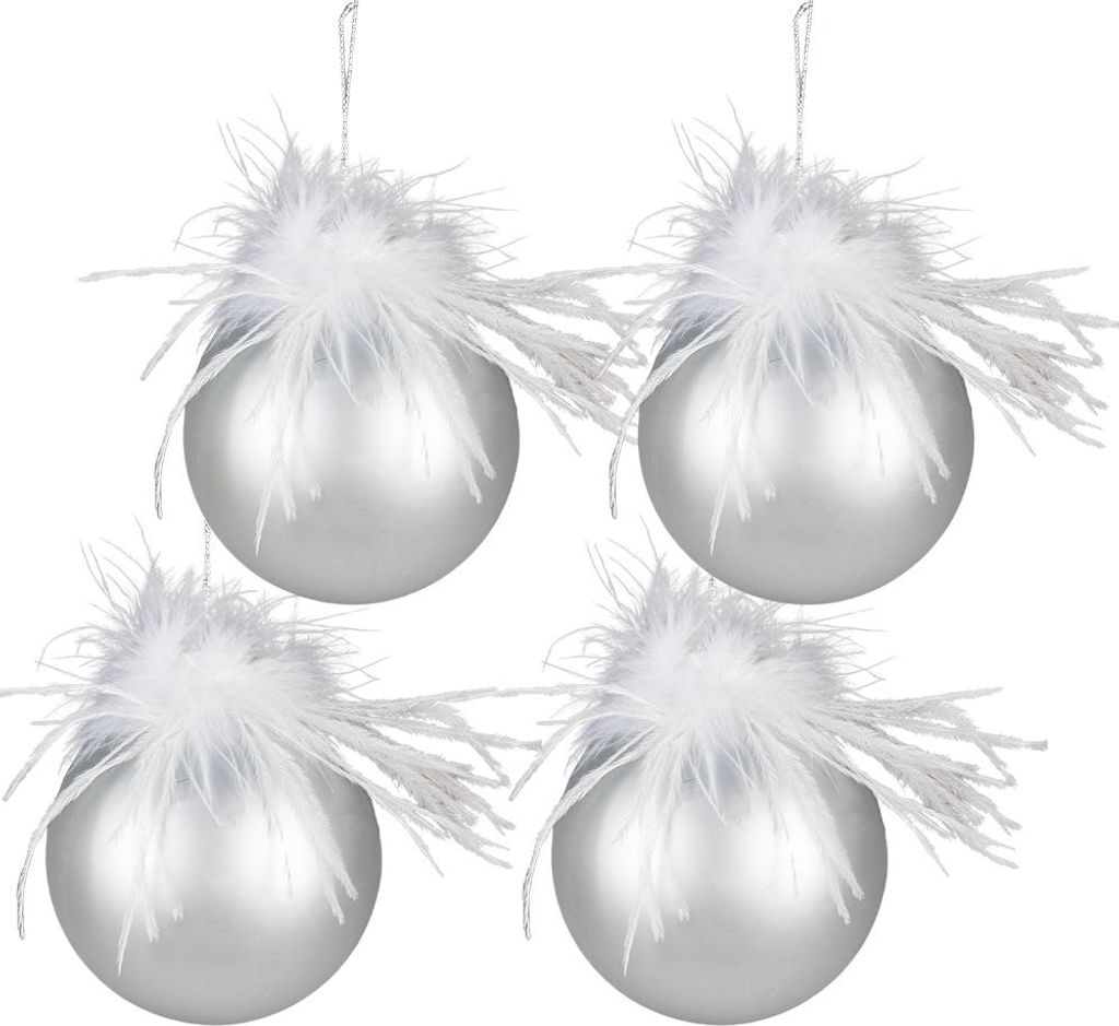 Clayre & Eef Weihnachtskugel 4er Set Ø 10 cm Silberfarbig Produktbild 