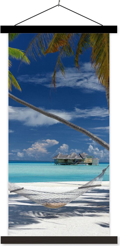 MuchoWow Textilposter Strand - Sommer - Hängematte 90x180 cm mit schwarzem Rahmen - Dekoration Wohnzimmer