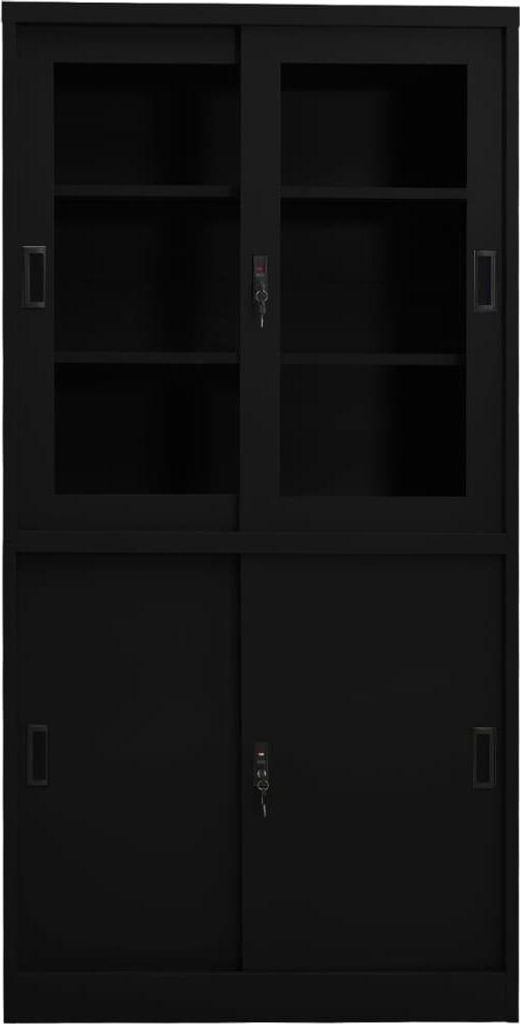 vidaXL Büroschrank mit Schiebetür Schwarz 90x40x180 cm Stahl