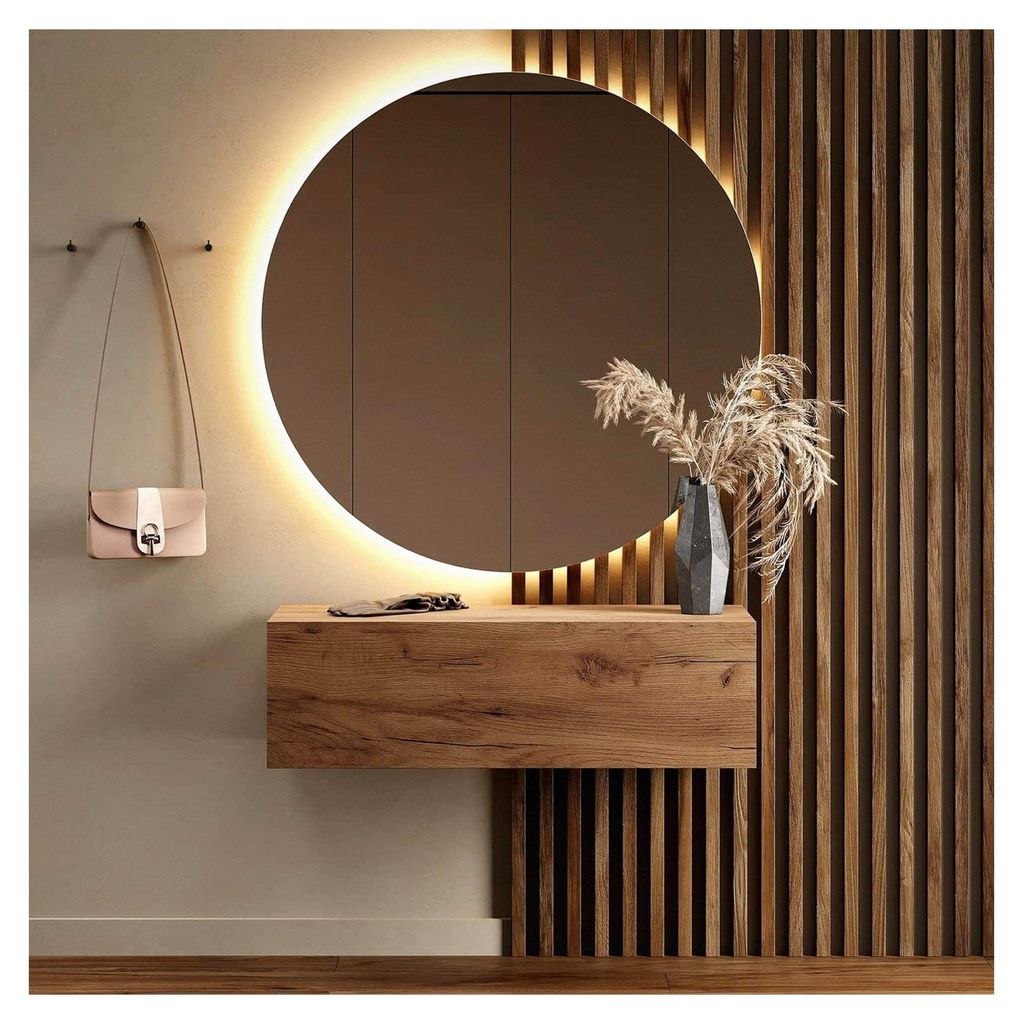 Garderobe Hängeschrank 1x 100 cm Gold Eiche, Kompaktgarderobe mit Klappe als Stauraum, Wandgarderobe hängend oder stehend, 37,8T x 100B x 32,5H cm