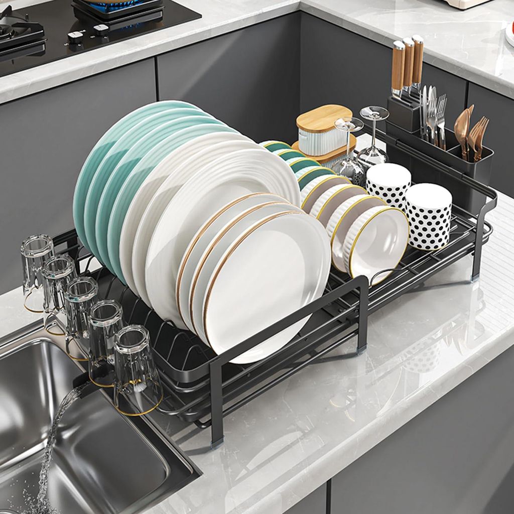 Wäscheständer – Längenverstellbarer Wäscheständer mit 360° drehbarer Abtropfrinne und herausnehmbarer Tropfschale – Platzsparende Küchen...