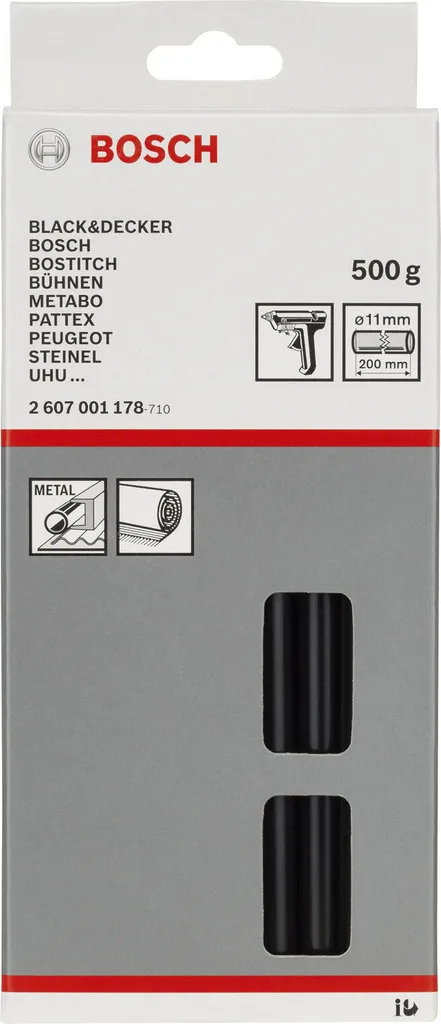 Stick Colla a Caldo Bosch Neri 11 mm | Ricarica Professionale 500g