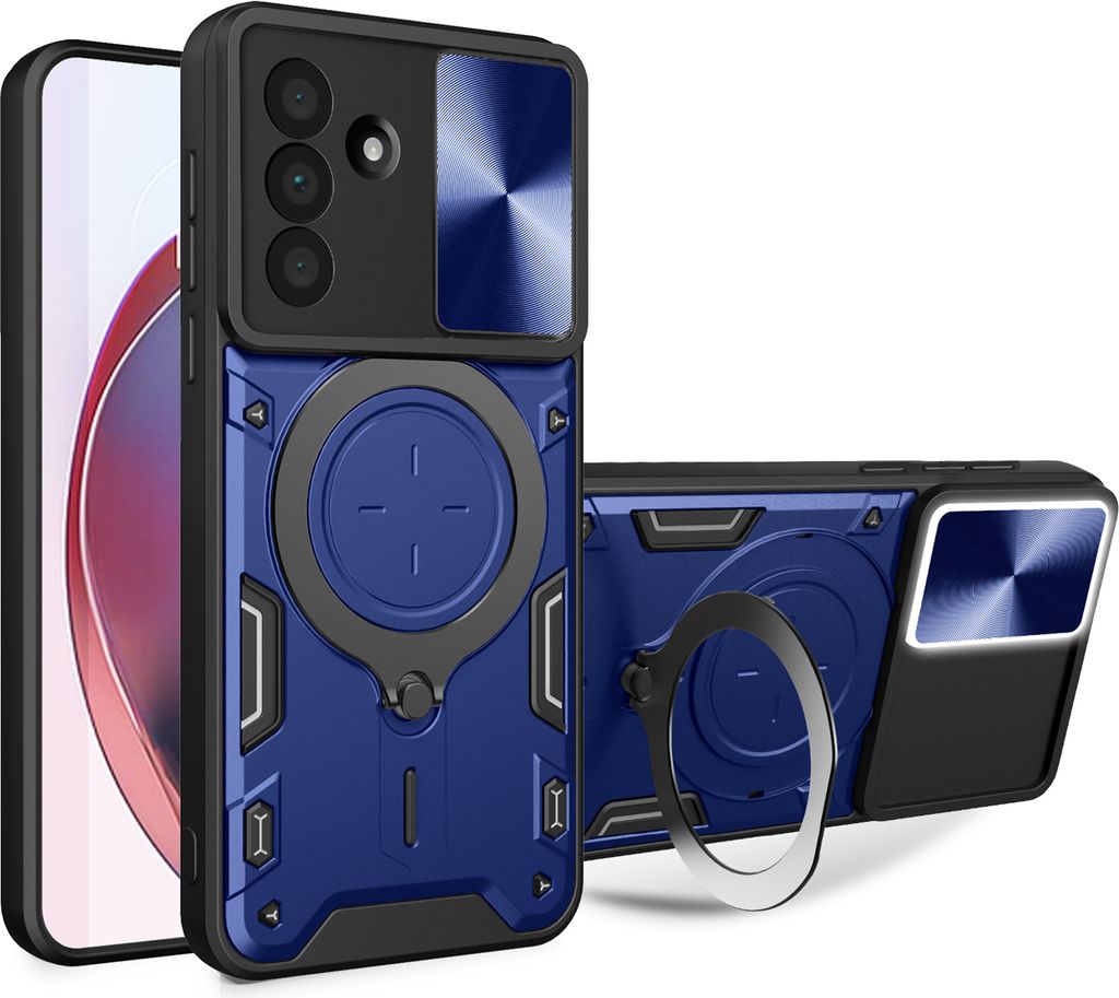 Handyhülle für Samsung Galaxy A36 Dual-Layer Stoßfest Rüstung Hülle mit Dia Kameraschutz und Kreisförmig Ring Ständer Blau