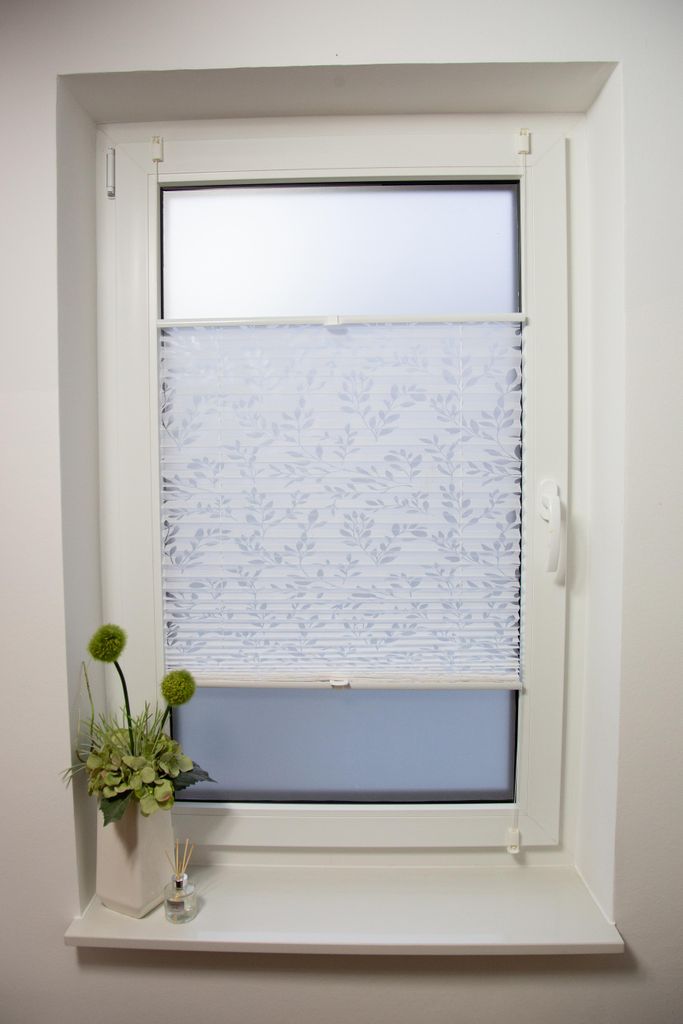 AMBIENZO | Klemmfix Plissee Ausbrenner-Stoff "TORONTO" | ohne Bohren | floraler Sichtschutz in floralem Design weiß (halbtransparent), 60 x 130 cm