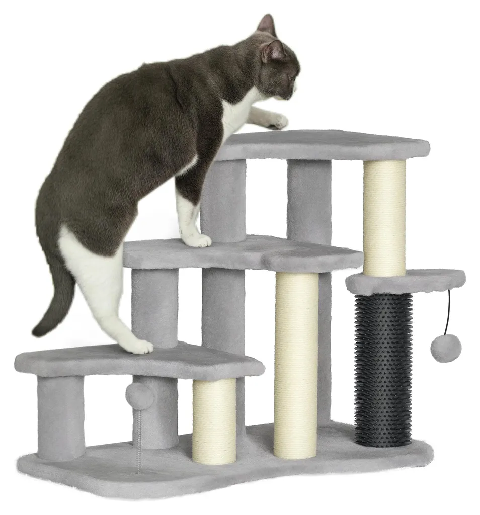 Tour à griffer pour chat de 50 cm en peluche grise avec plateformes