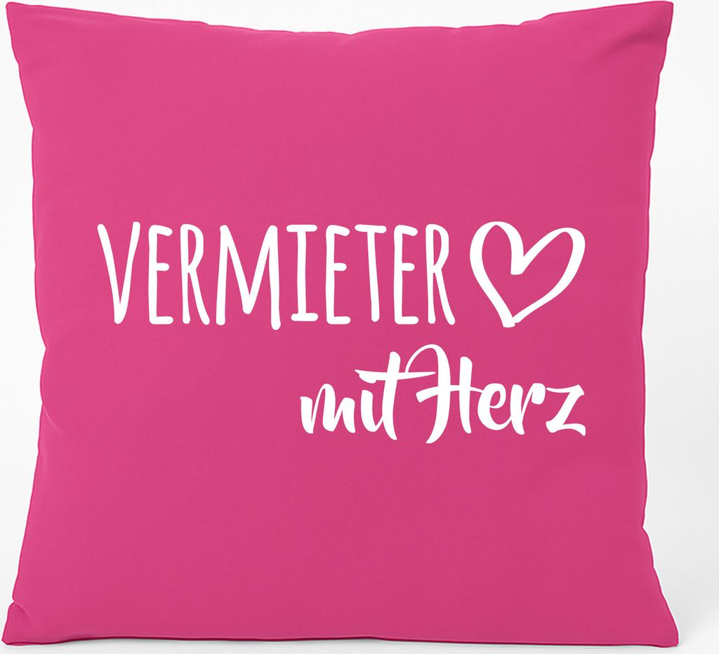 Huuraa Kissen Vermieter mit Herz 40x40cm mit Füllung Fuchsia Baumwolle Dekokissen Geschenkidee