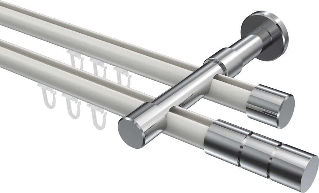 Interdeco Innenlaufstange / Gardinenstange mit Innenlauf Weiß / Chrom, Typ Prestige Elanto (Rillenzylinder), 20 mm Ø 2-läufig, 120 cm